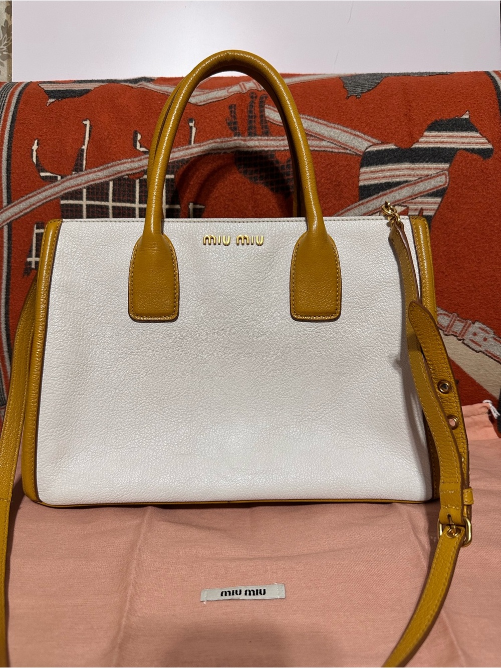 Miu Miu ❤️🌟 White & Mustard Leather Satchel ⭐️